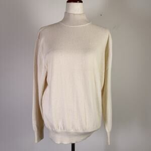 Tesori 100% Cashmere Mockneck Sweater Women's Large 2 Ply Cream Quiet Luxury